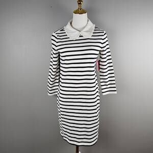 Kate Spade New York Poplin Collar Striped Tee Dress French Cream XS Preppy